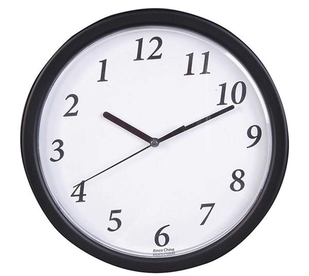 Standard black and white wall clock. Adjust the hands to the time you want to dedicate to writing. Requires AA batteries.