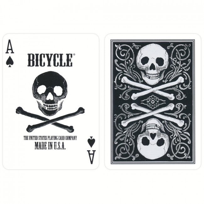 Bicycle Skull playing cards come with a double skull and crossbones design on the back; mirroring each other at the top and bottom.