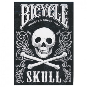 Bicycle Skull deck; it has a skull and crossbones against a black background.